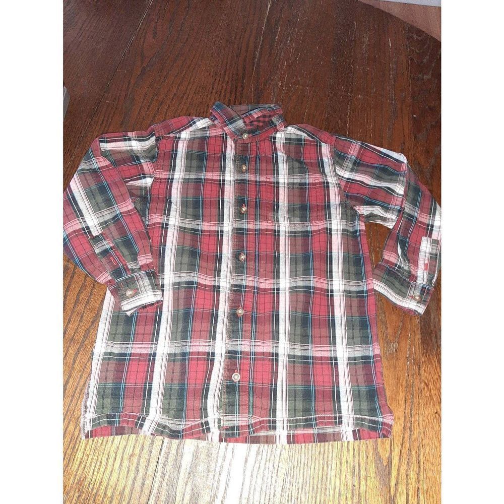 Boys Small 5/6 Place Long Sleeve Button Front Cotton Shirt Red Blue Black Grey